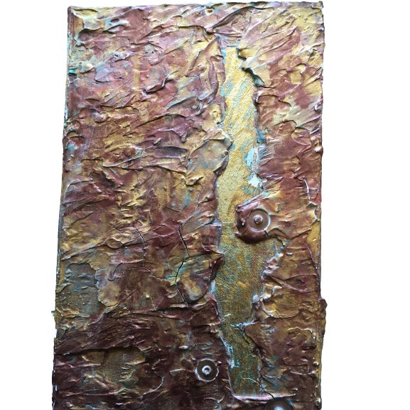Iridescent Impasto Vintage Original Abstract Expressionist 16” Painting Wear Cracks For Sale - Image 4 of 6
