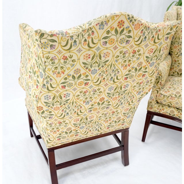 Wood Pair of Deep Profile Antique Wing Arm Chairs Mahogany Legs Federal Style For Sale - Image 7 of 18