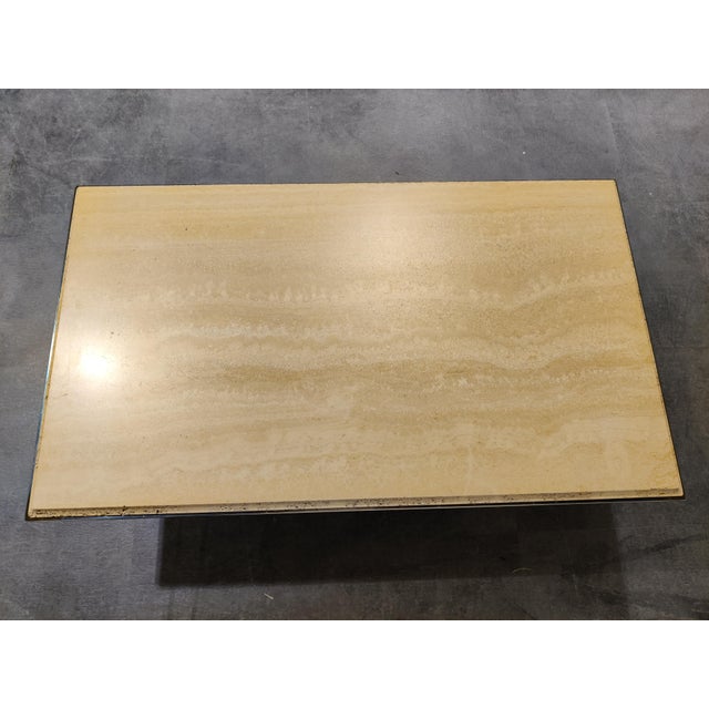 Rectangular travertine coffee table with a brass edge by Fedam Natural travertine stone colour blends in perfectly with...