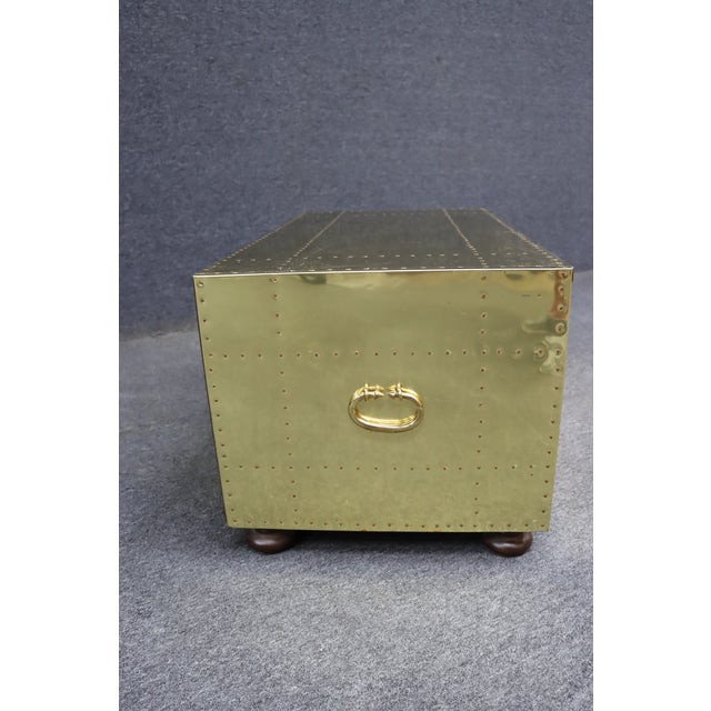 Sarreid Brass Clad Campaign Style Two-Drawer Chest For Sale - Image 10 of 16