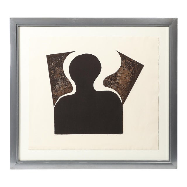 Mid-Century Modernist Screen Print Titled "Man" Signed Sheng Hey C. 1973 For Sale