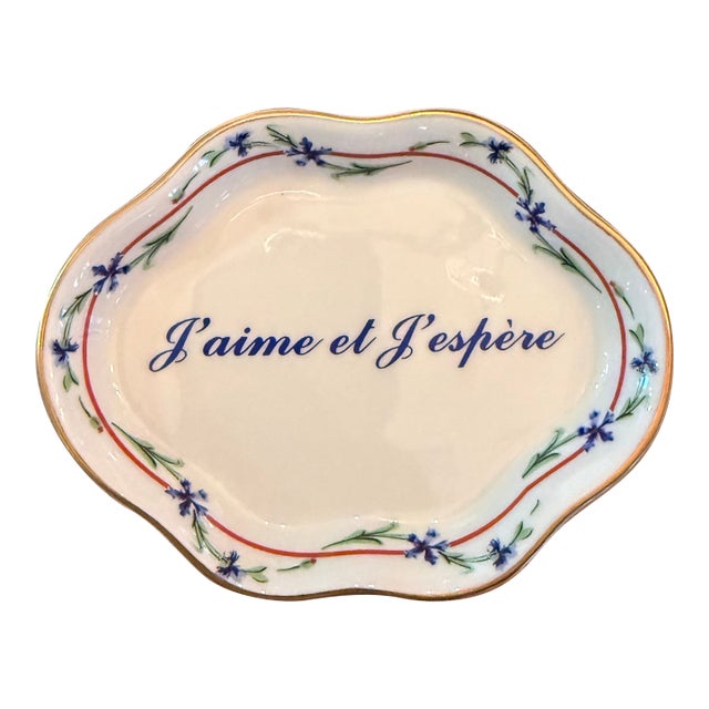 Mottahedeh Porcelain Trinket Dish French J’aime Et J’ Espere For Sale