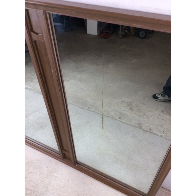 Mid Century Modern Long Rectangular Wall Mirror With Two Glass Panels and Wood Accent For Sale - Image 18 of 18