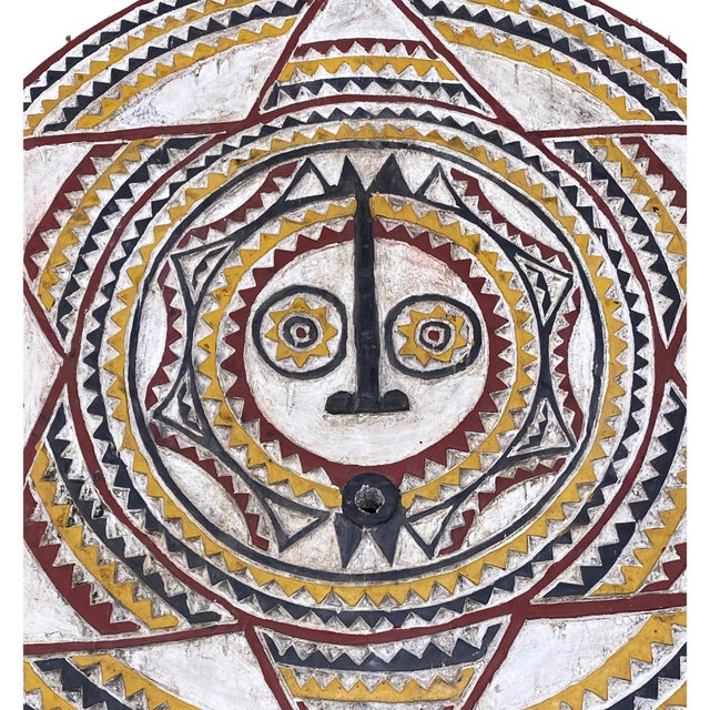 Wood Vintage African Lg Wooden Baule Tribe Moon Mask I Coast 38" H For Sale - Image 7 of 9