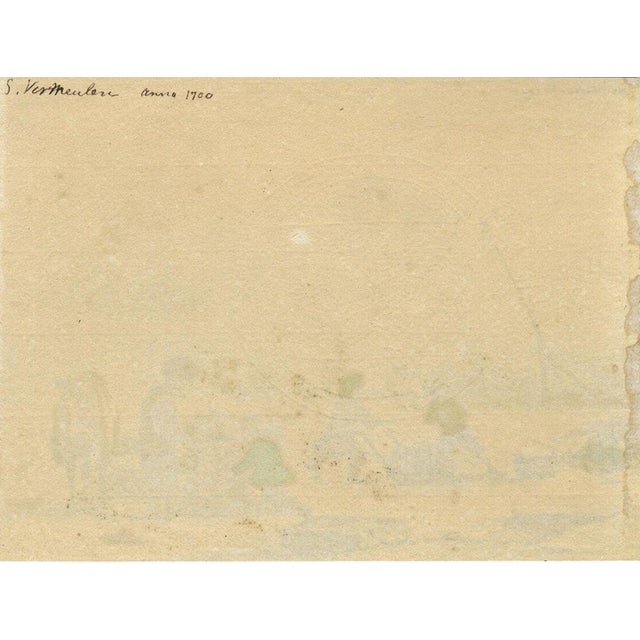 An original watercolour painting Winter Skating Scene after Vermeulen Anno 1700.This atmospheric winter landscape is in...