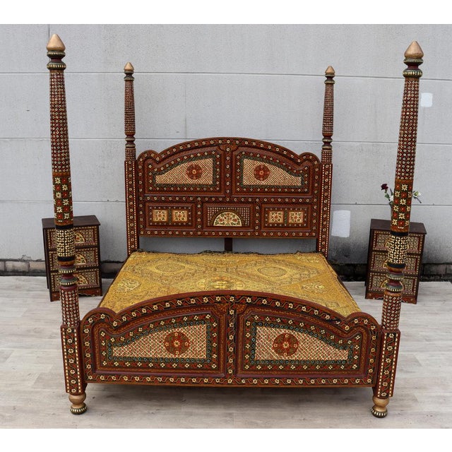 Wood Vintage Hand Paintet Canopy Bed Set, 1990s, Set of 3 For Sale - Image 7 of 18