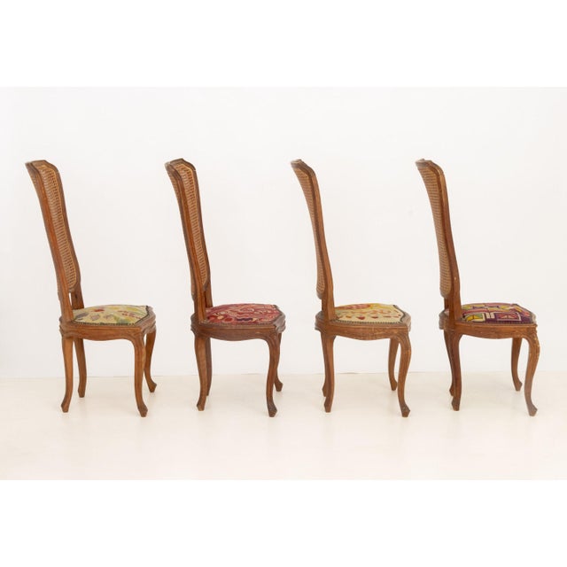 Brown Set of Five Italian Provincial Style Cane-Paneled Walnut Dining Chairs For Sale - Image 8 of 15