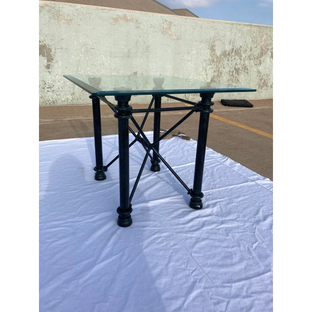 1980s 1980s Modern Wrought Iron Rectangular Base Beveled Glass Top Side Tables - a Pair For Sale - Image 5 of 13