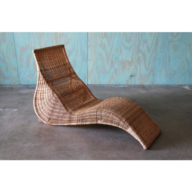 Mid-Century Modern Karl Malmvall for Ikea "Karlskorna" Woven Rattan Chaise Lounge Chair C. 1990s For Sale - Image 3 of 12