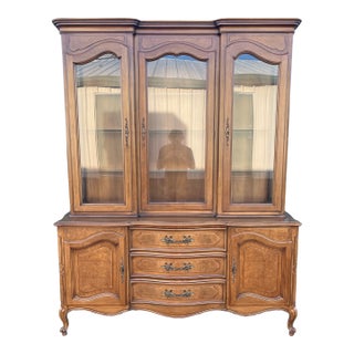 1980s Century Furniture French Country Illuminated China Cabinet For Sale