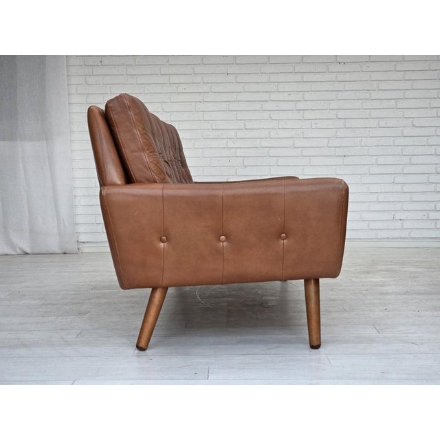 Wood Danish 3-Seater Sofa in Brown Leather, 1970s For Sale - Image 7 of 18
