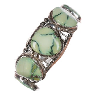 7" Richard T. Thomas Navajo Sterling and Variscite Cuff Bracelet For Sale
