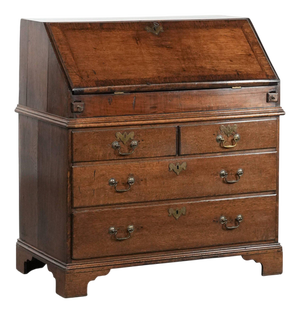 Large Antique English Oak Chest of Drawers with Secret Compartments and Stepped Interior, 18th Century