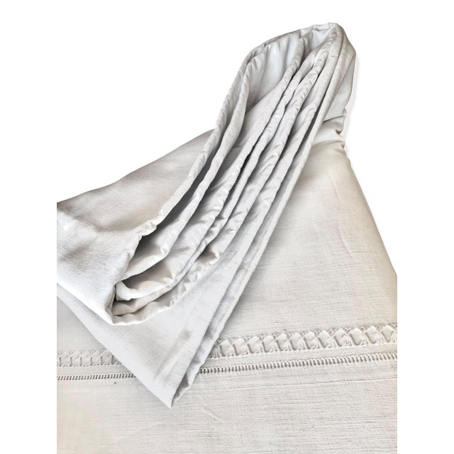 French Antique French Fine Linen Ag Monogram Sheet, Hand-Drawn Thread Openwork, Exquisite Crocheted Lace Edge For Sale - Image 3 of 14