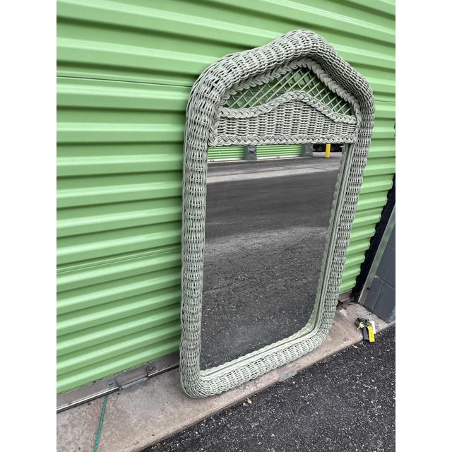 1980s Henry Link Lexington Coastal Wicker Dresser and Mirror Set Circa 1980s - Newly Painted in Sage For Sale - Image 5 of 8