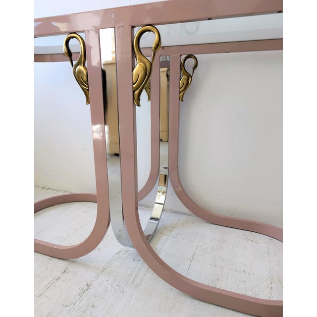 Vintage Pink, Chrome & Brass Swan Console Table from Design Institute of America, 1980s For Sale - Image 9 of 12