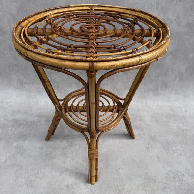 Vintage French Rattan Side Table, 1950s For Sale - Image 4 of 18