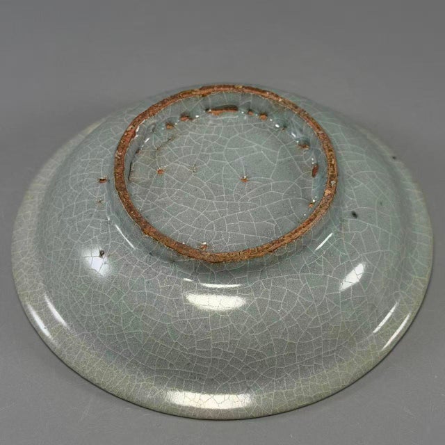 19th Century Antique Chinese Celadon Crackle Glaze Shallow Dish For Sale - Image 5 of 5