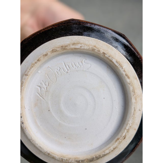 1990s Kit Vorhaus Brown Drip Glaze Stoneware Lidded Jar, Signed Studio Pottery For Sale - Image 9 of 10