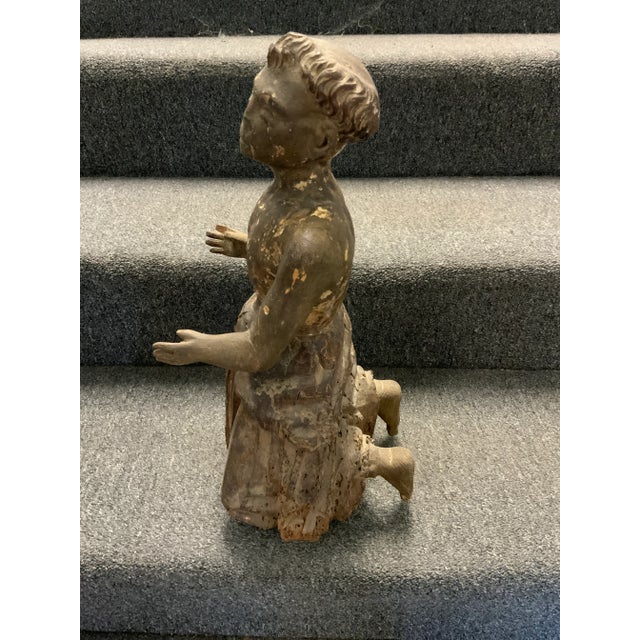 19th Century Antique Kneeling Wood Carved Santos Figure For Sale - Image 4 of 17