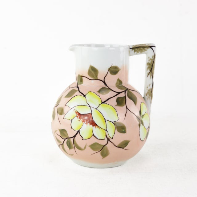 Vintage Hand-Painted Floral Porcelain Pitcher With Bold Yellow Blossoms For Sale - Image 10 of 10