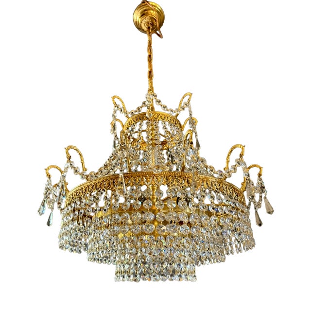 Vintage Crystal Chandelier, 1930s For Sale