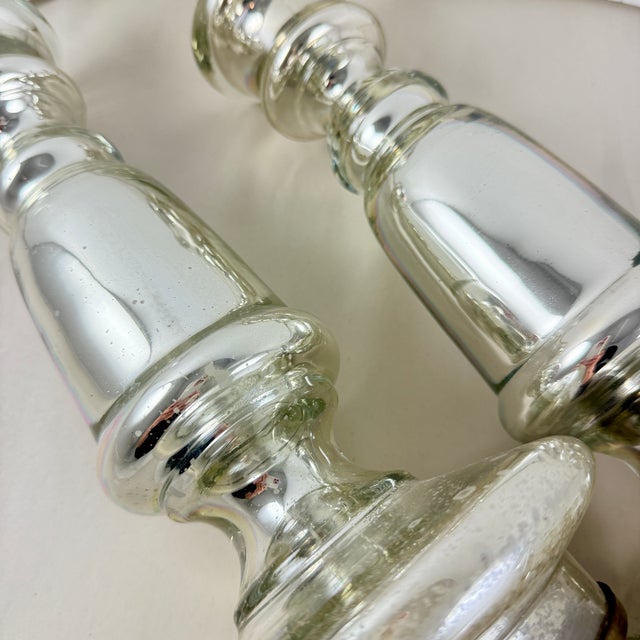 Glass English Mercury Glass Large Candlesticks, a Pair, Circa 1850 For Sale - Image 7 of 15