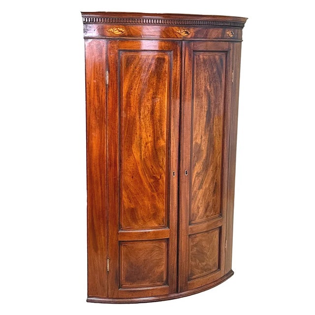 Wood 18th Century Mahogany Bow Corner Cupboard, 1790 For Sale - Image 7 of 12