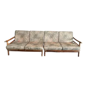 1950s Ficks Reed Ming Style 2-Piece Bamboo Sofa by John Wisner