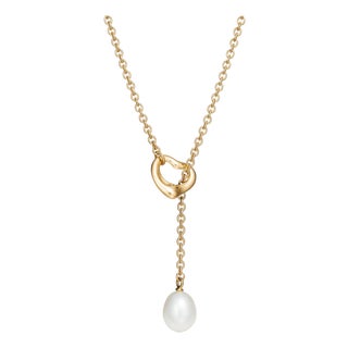 Tiffany & Co Elsa Peretti 18k Yellow Gold Open Heart Lariat Necklace For Sale