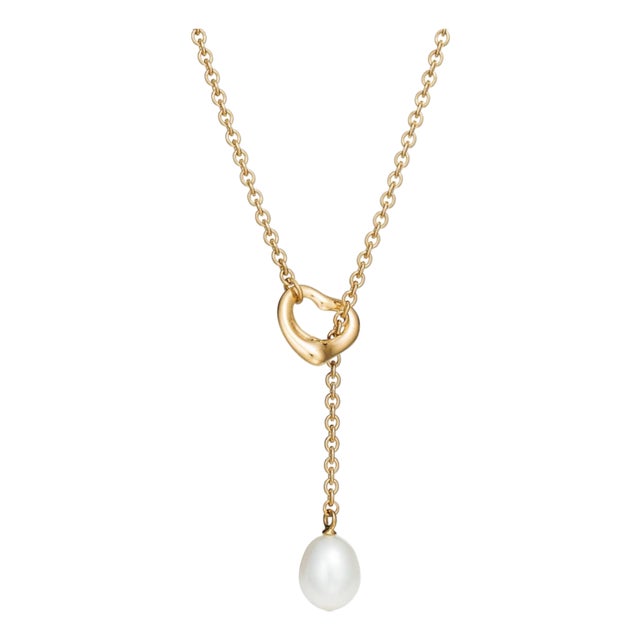 Tiffany & Co Elsa Peretti 18k Yellow Gold Open Heart Lariat Necklace For Sale