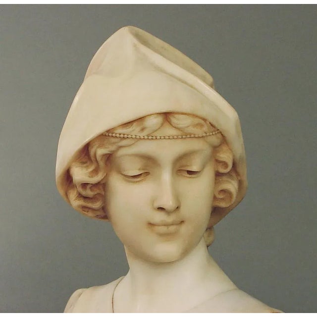 Art Deco 1920s Art Deco Carved Alabaster Bust of a Young Woman, Italian For Sale - Image 3 of 7