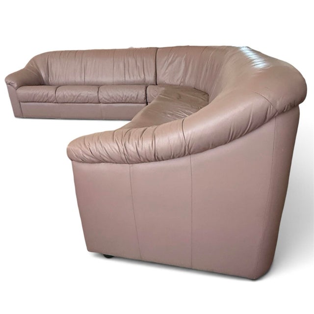Natuzzi 1990s Postmodern Soft Mauve Pink Leather Center Sectional Sofa Styled After Salotti for Natuzzi Wilma Sofa - 4 Piece For Sale - Image 4 of 12