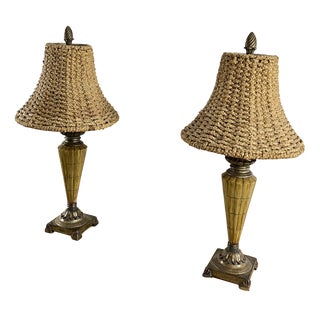 Large Vintage Rattan Table Lamps, 1980s, Set of 2 For Sale