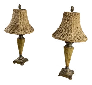 Large Vintage Rattan Table Lamps, 1980s, Set of 2