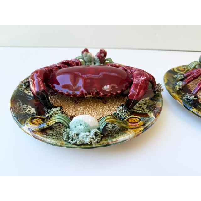 Pair of French Palissy Majolica Crab Plates For Sale - Image 4 of 12