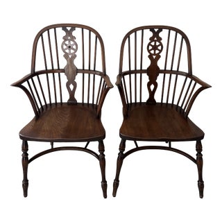 Windsor Armchairs in Elm, Set of 2 For Sale