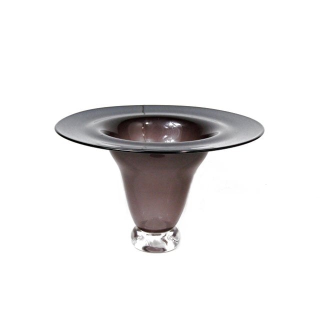 Glass MCM Style Amethyst Crystal Glass Footed Vase With Wide Rim For Sale - Image 7 of 11