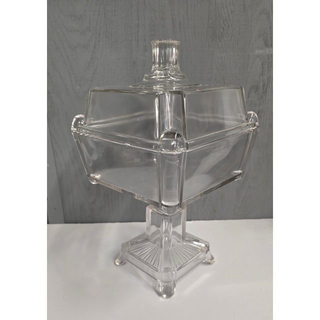 Shabby Chic Vintage Square Glass Footed Compote With Lid / 1880 Adams & Co. For Sale - Image 3 of 11