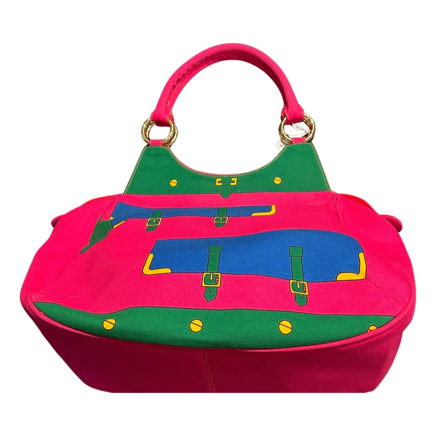 A 1990s Vibrant Pink and Green Fabric Top Handle Bag by Roberta Di