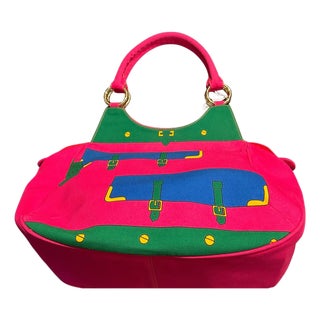 A 1990s Vibrant Pink and Green Fabric Top Handle Bag by Roberta Di Camerino For Sale