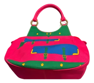 A 1990s Vibrant Pink and Green Fabric Top Handle Bag by Roberta Di Camerino