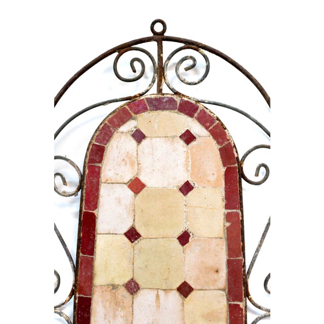 Metal Wall Sconce With Red Terracotta & Decorative Iron Border For Sale - Image 7 of 9