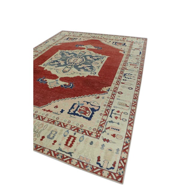 Cream & Red Fine Woven Turkish Oushak Rug 9' X 12'4" For Sale - Image 4 of 6