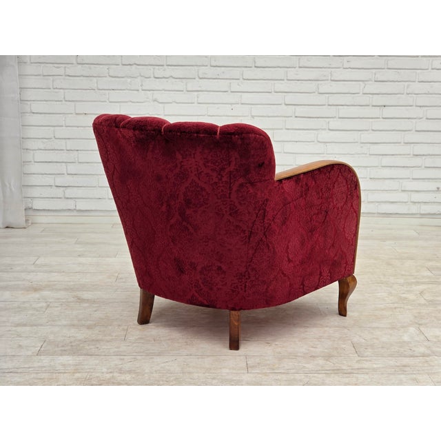 Danish Armchair in Cherry-Red Furniture Velour, 1960s For Sale - Image 14 of 18