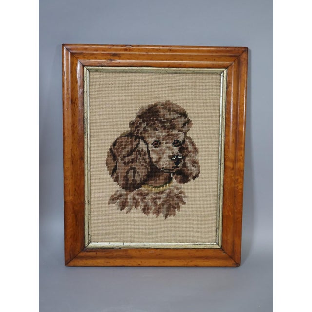 Mid 20th Century Vintage Mid-20th Century Hand-Stitched Needlepoint Poodle Portrait in Wood Frame For Sale - Image 5 of 6
