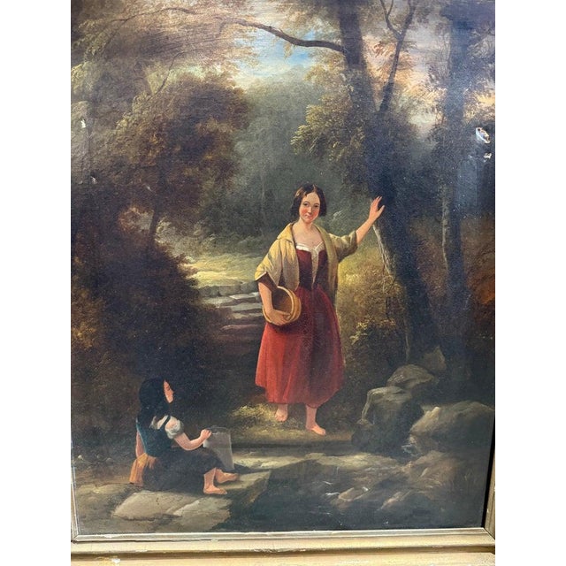 Two Women in a Woodland Setting, 19th Century, Oil Painting, Framed For Sale - Image 4 of 9