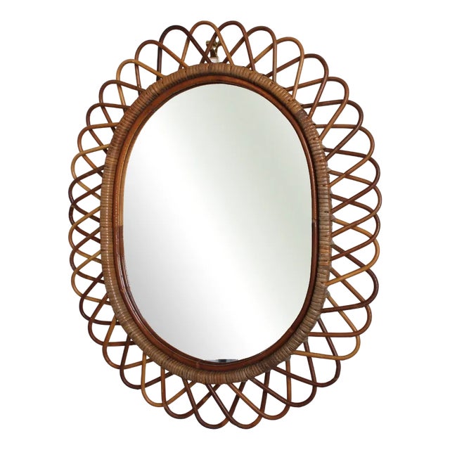 Vintage Italian Rattan Wall Mirror, 1960s For Sale
