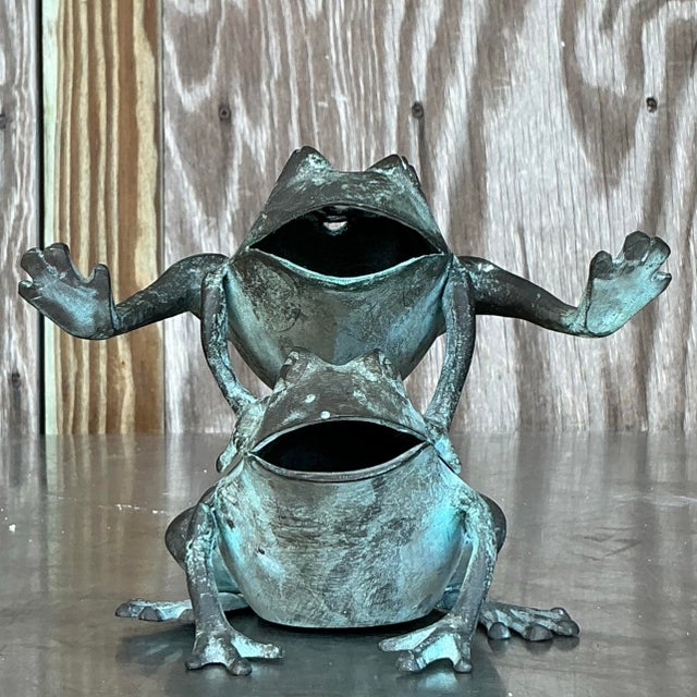 Metal Vintage Boho Patinated Leap Frog Vase For Sale - Image 7 of 9