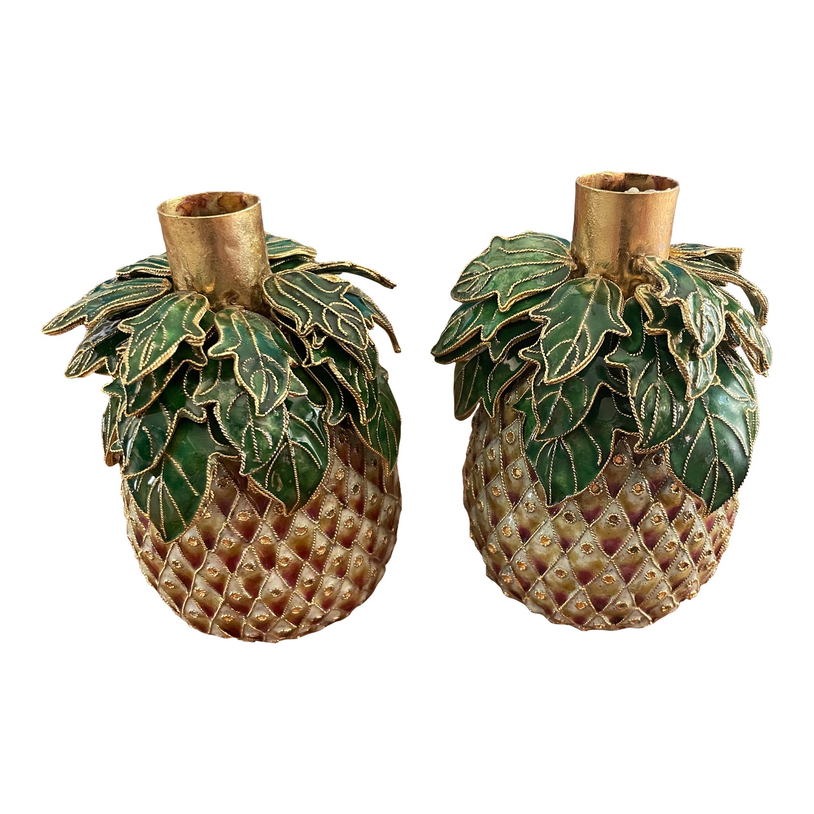 Pair of Vintage Cloisonne Pineapple Candle Holders Chairish